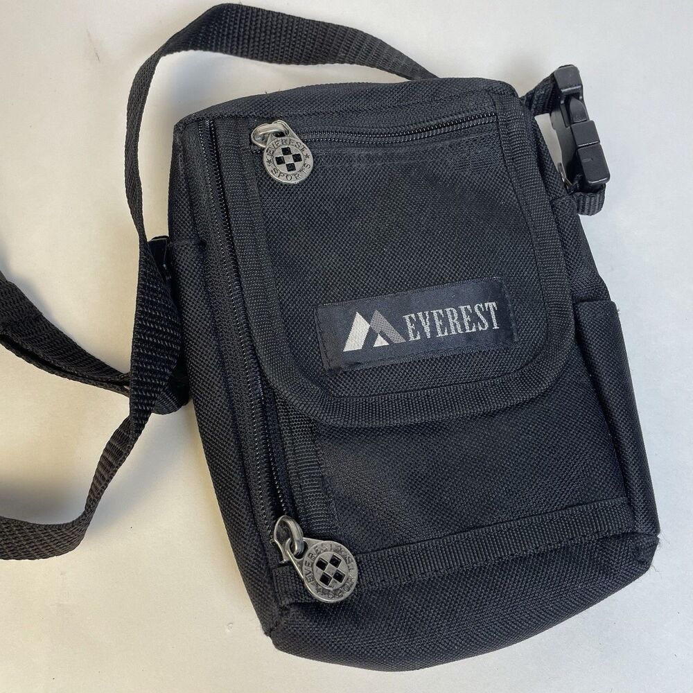 Everest Messenger Crossbody Shoulder Bag Black Adjustable Multi-Pocket